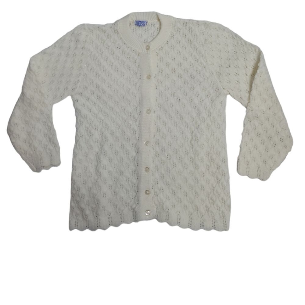 VINTAGE 70s off white cardigan textured‎ button up cottagecore M